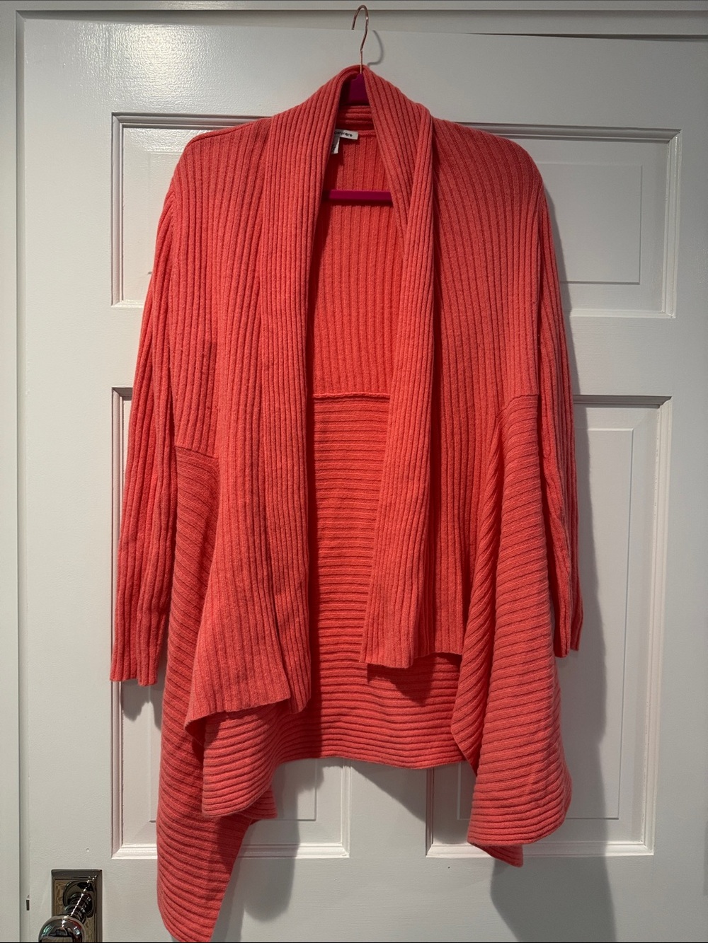 Autumn Cashmere Coral Ribbed Open-Front Women's Cardigan Sweater 100% Cashmere